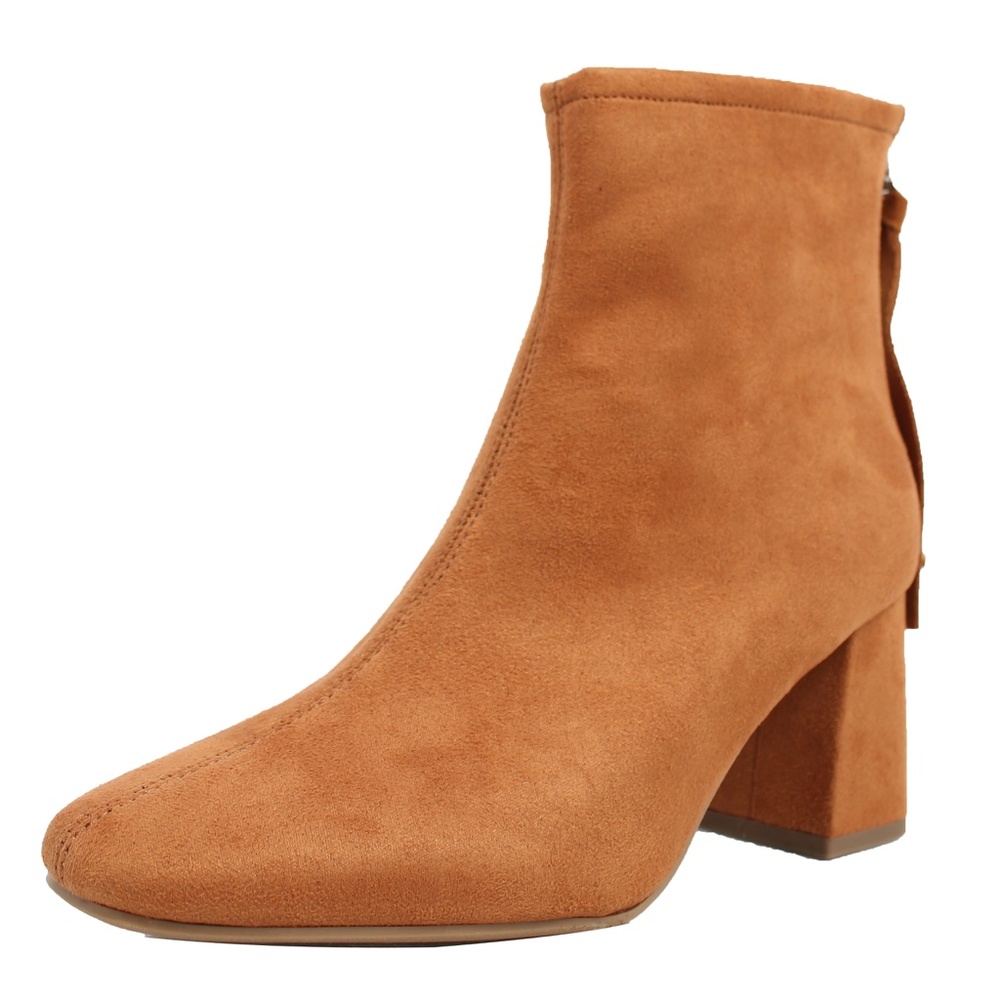 Tan Faux Suede Tassel Square Toe Ankle Bootie